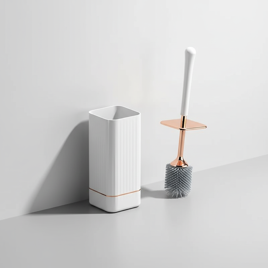 HygiaMount wall-mounted toilet brush with durable silicone bristles, black, ideal for home cleaning