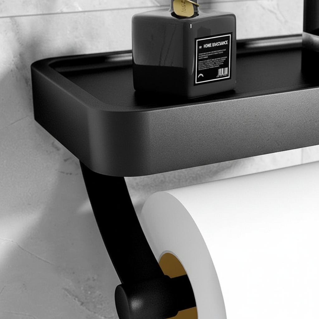 Modern bathroom decor: stainless steel toilet paper holder with shelf, space-saving wall mount