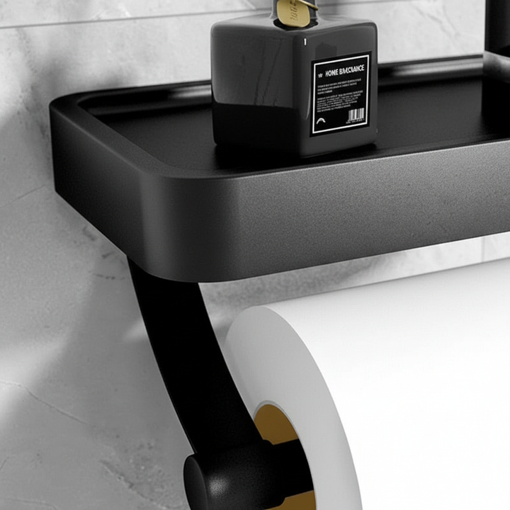 Modern bathroom decor: stainless steel toilet paper holder with shelf, space-saving wall mount