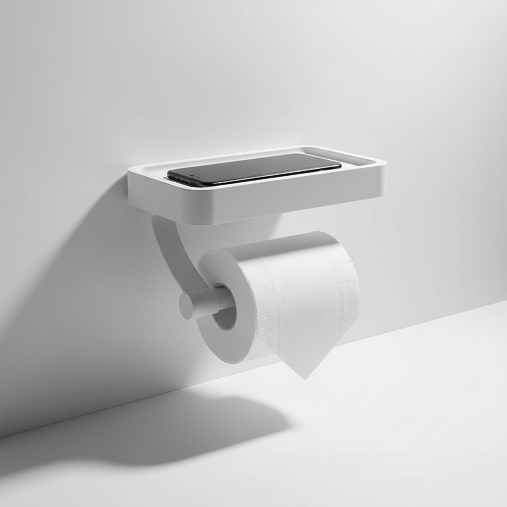 Sleek RollDock wall mounted toilet paper holder, stainless steel, providing extra bathroom storage