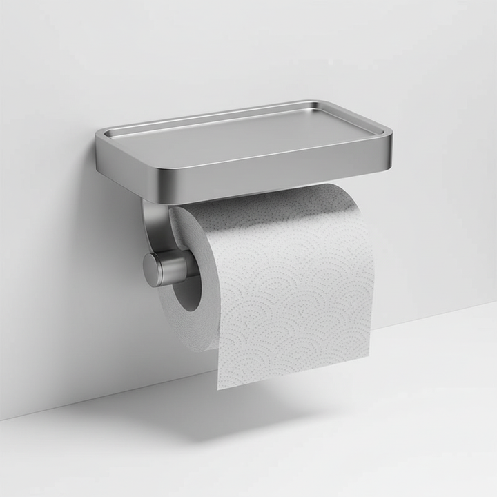 Bathroom accessories: stainless steel wall mounted toilet paper holder with convenient top shelf