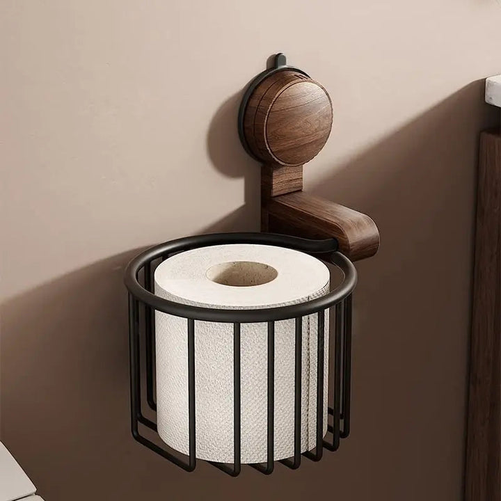 Modern bathroom accessory: space-saving walnut toilet paper holder, wall-mounted for easy access