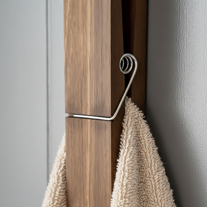 Wooden towel holder, wall-mounted, perfect for small bathrooms & kitchen organization