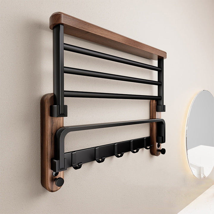 Stylish wooden towel rack for bathrooms, space-saving wall-mounted design