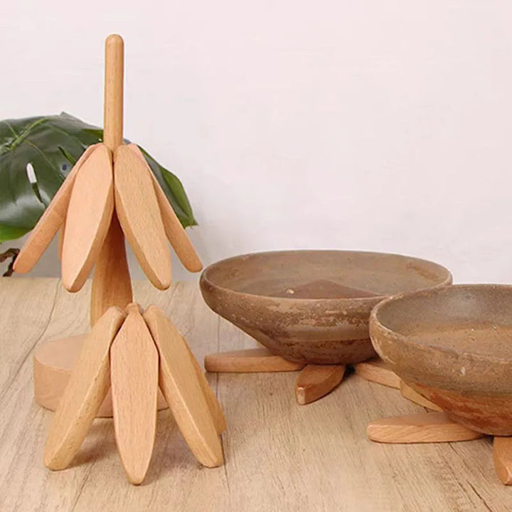 Elegant walnut wood coasters & trivets, a perfect heat resistant dining accessory set.