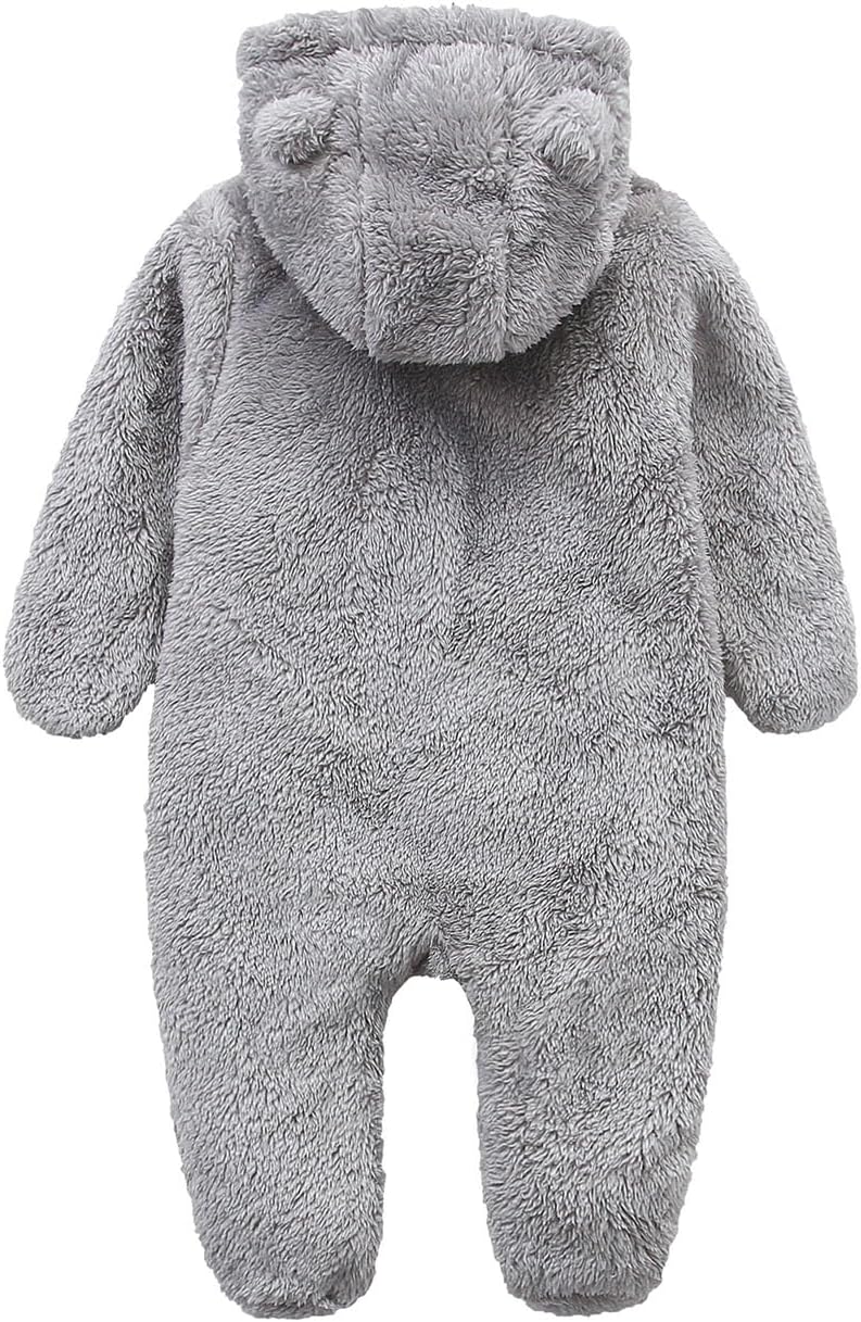 Baby cold weather gear: hooded fleece romper, soft and protective