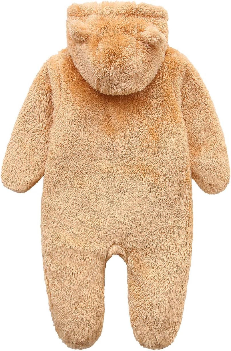 Newborn essentials: warm fleece hooded romper, comfortable infant apparel
