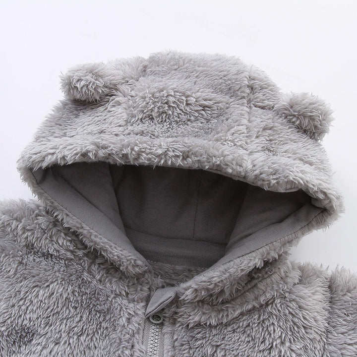 Fleece hooded bodysuit for babies, excellent for layering in winter