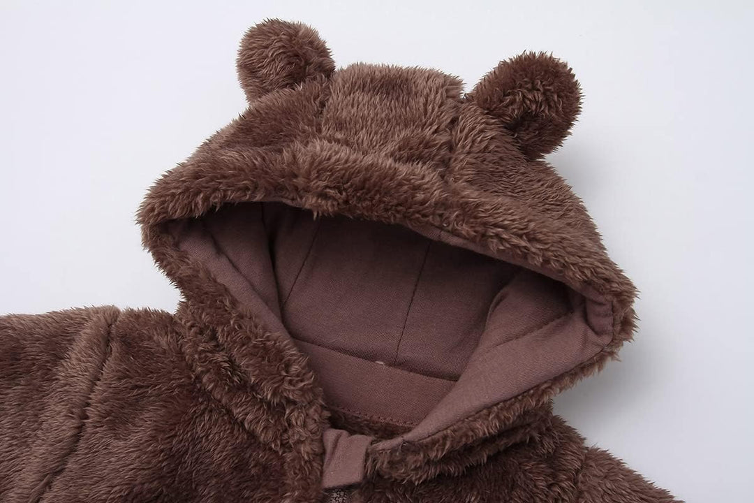 Newborn hooded fleece bodysuit, ensures baby stays warm all day