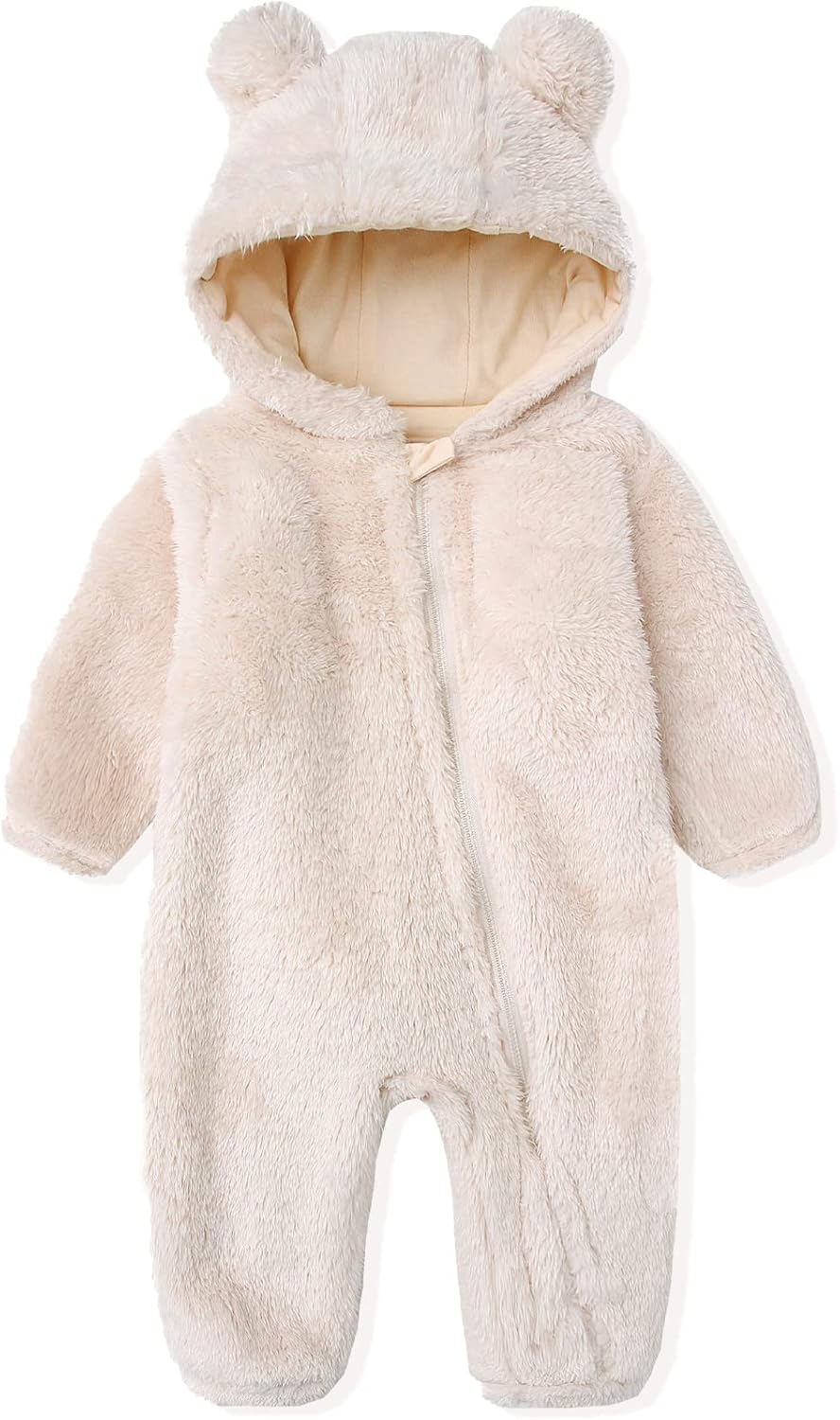 Cozy unisex baby fleece jumpsuit with hood, ideal for infant winter wear