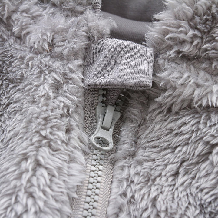 Baby hooded jumpsuit, perfect for snuggling in warmth, fleece fabric
