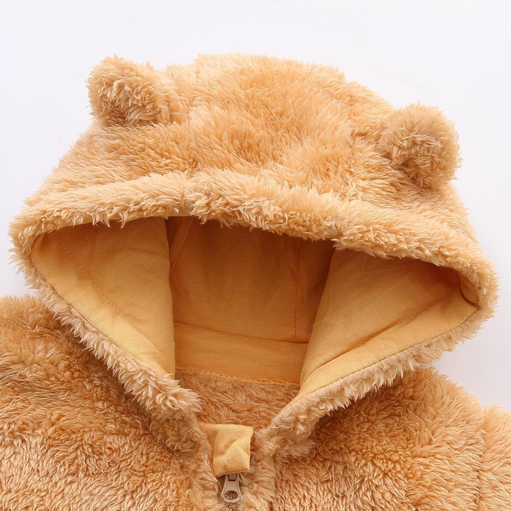 Cute hooded fleece jumpsuit for newborns, makes a great baby shower gift