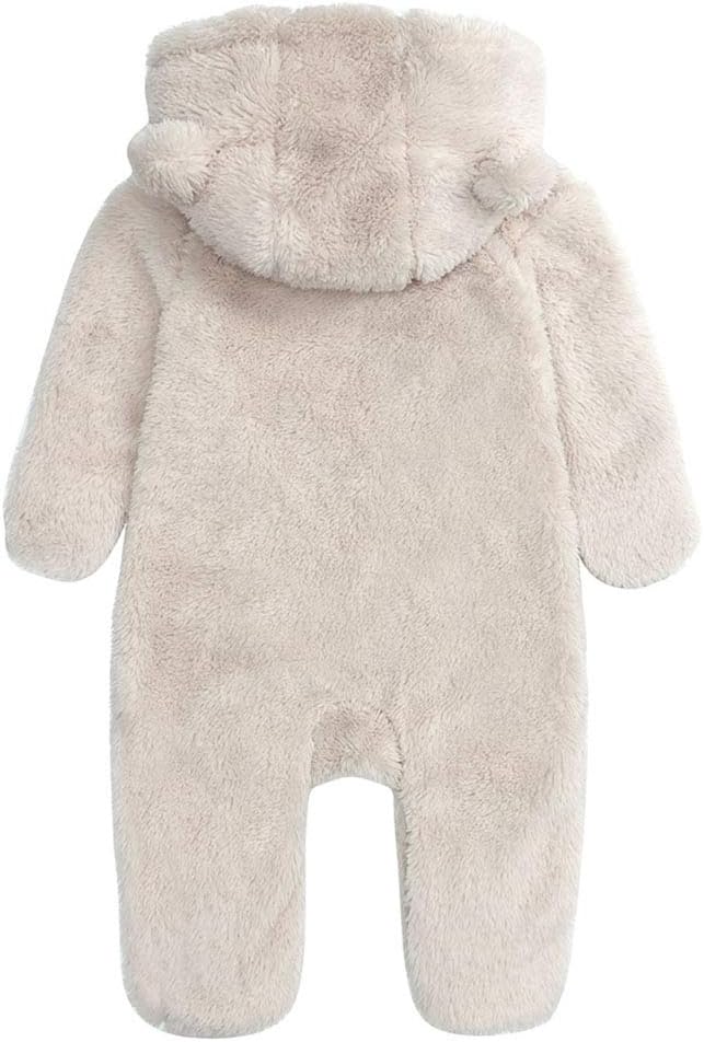 Warm baby apparel: hooded fleece romper, provides freedom of movement
