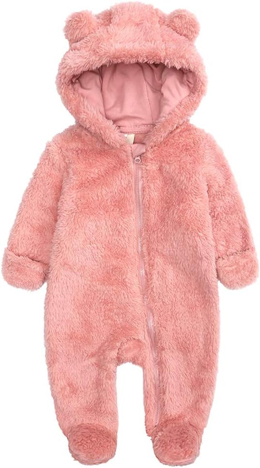 Cozy hooded fleece jumpsuit for newborns, perfect for naptime