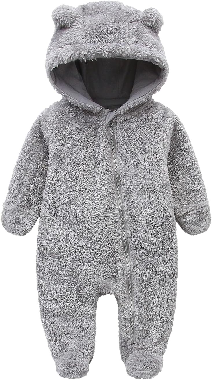 Plush fleece hooded romper for babies, comfortable and warm