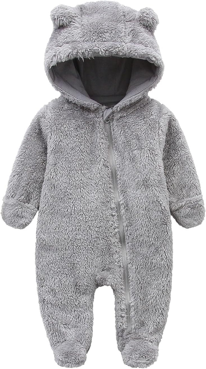 Plush fleece hooded romper for babies, comfortable and warm