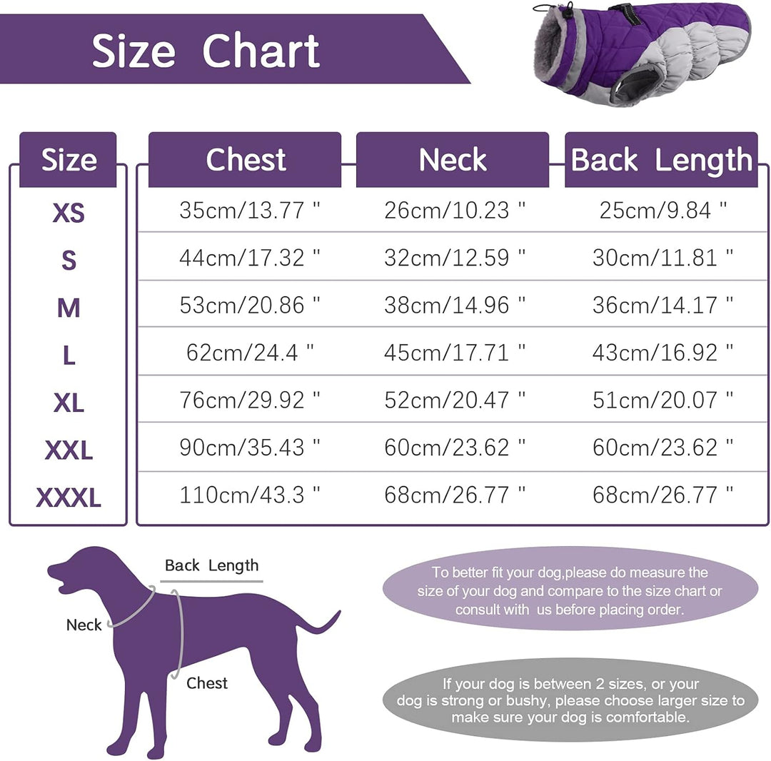Warm dog vest with built-in harness and reflective elements, perfect for winter outdoor dog wear