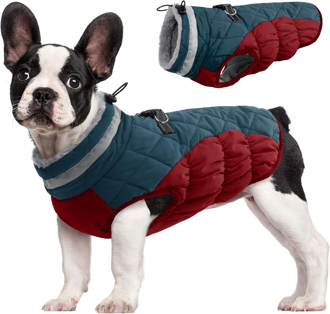 Reflective and waterproof warm dog coat with built-in harness, essential pet apparel