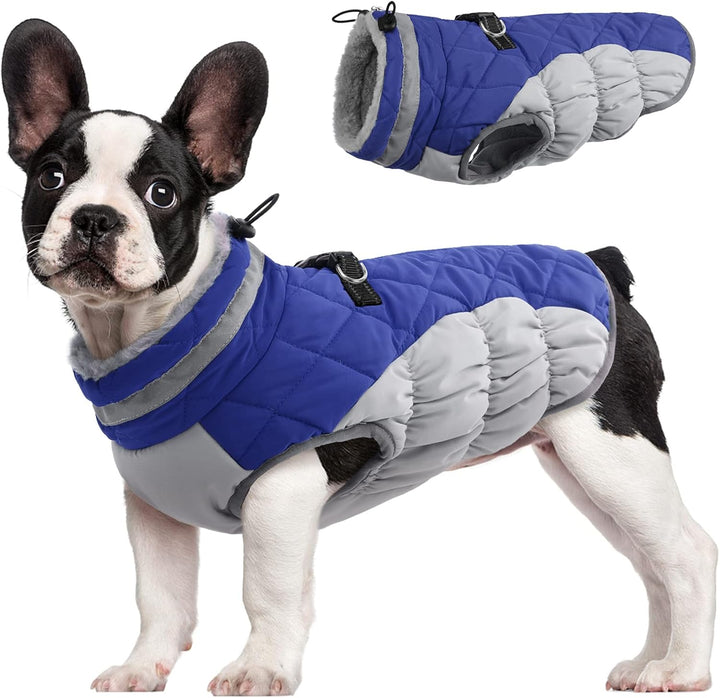 Dog winter coat with built-in harness, easy to put on, waterproof pet supplies