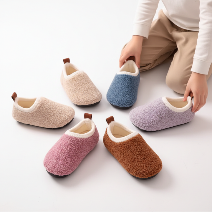 Warm, fleece-lined unisex winter house slippers, perfect for kids' cozy indoor play