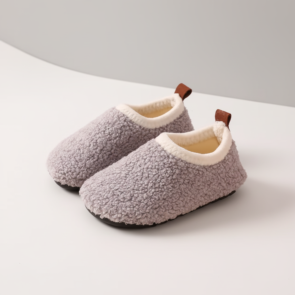 Cozy fleece-lined kids' slippers, ideal for keeping small feet warm during winter
