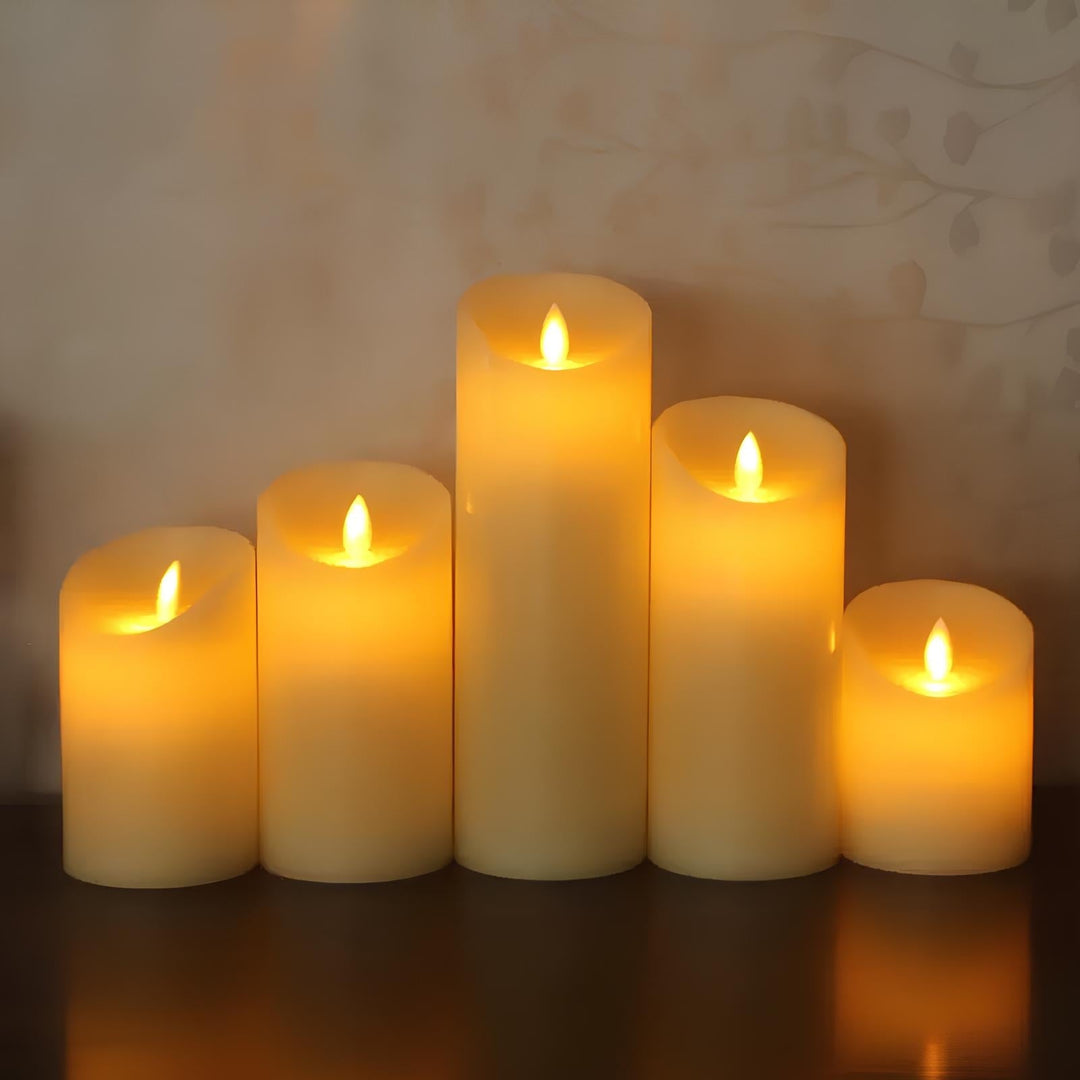 Close-up on the realistic flame-like flicker of an LED candle, perfect for home decor.