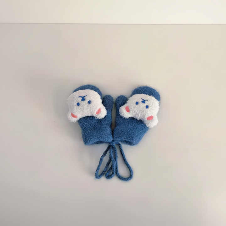 Baby's knitted mittens for winter, featuring a secure connecting strap by TinyPawz.