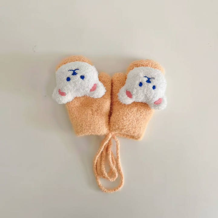 Nursery essentials: practical knitted baby mittens with connecting strap in green.