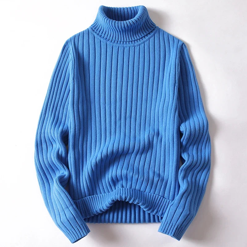 Warm men's ribbed Casa turtleneck sweater, sculpted fit, long sleeve. Cozy winter fashion.