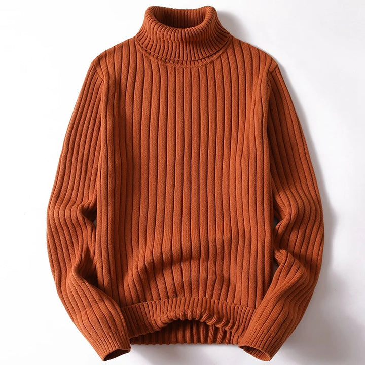 Stylish men's ribbed turtleneck sweater, warm & comfortable long sleeve. Perfect for cold weather fashion.