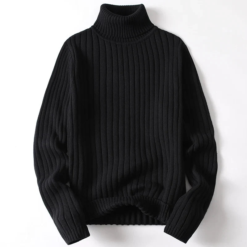 Elegant men's Casa ribbed turtleneck sweater, sculpted fit, ideal for sophisticated winter fashion.