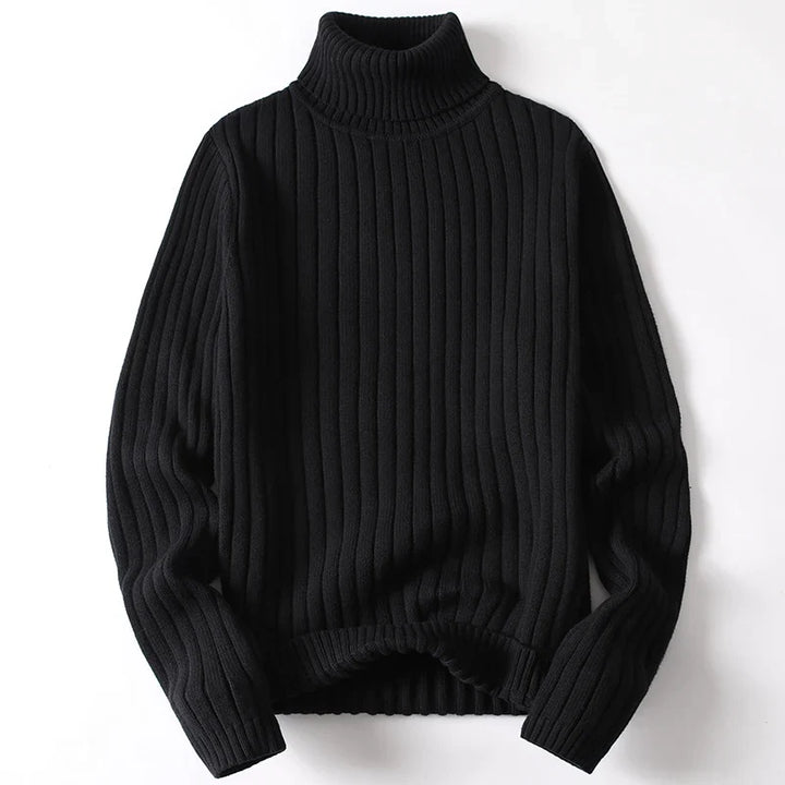 Elegant men's Casa ribbed turtleneck sweater, sculpted fit, ideal for sophisticated winter fashion.