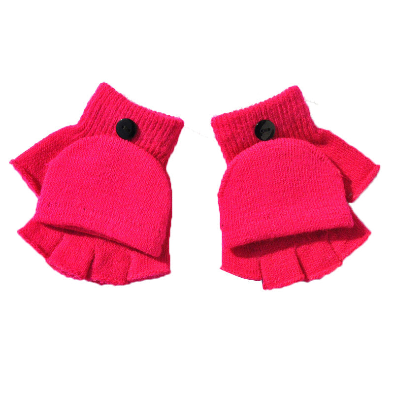 Orange children's winter gloves with thick plush fleece, providing warmth and protection in cold weather.