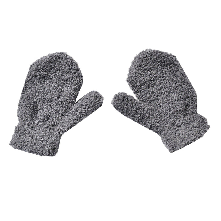 Multicolor striped children's fleece mittens with thick plush lining, vibrant and warm for winter fun.