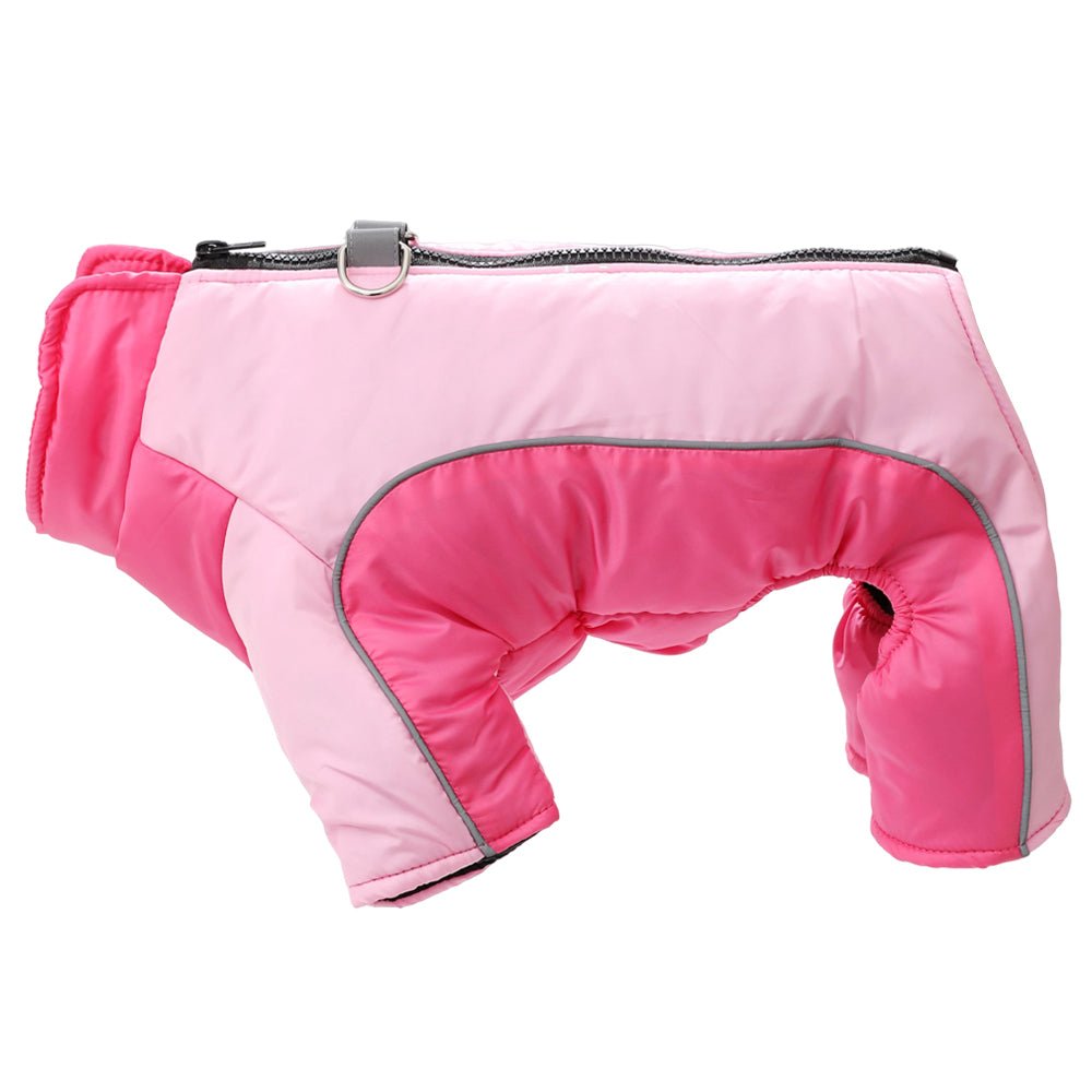 Pet safety gear: reflective & waterproof dog winter jacket for visibility & warmth in cold.