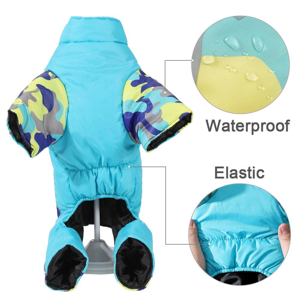 Stylish reflective dog winter jacket, warm & waterproof, ensures pet safety during outdoor play.