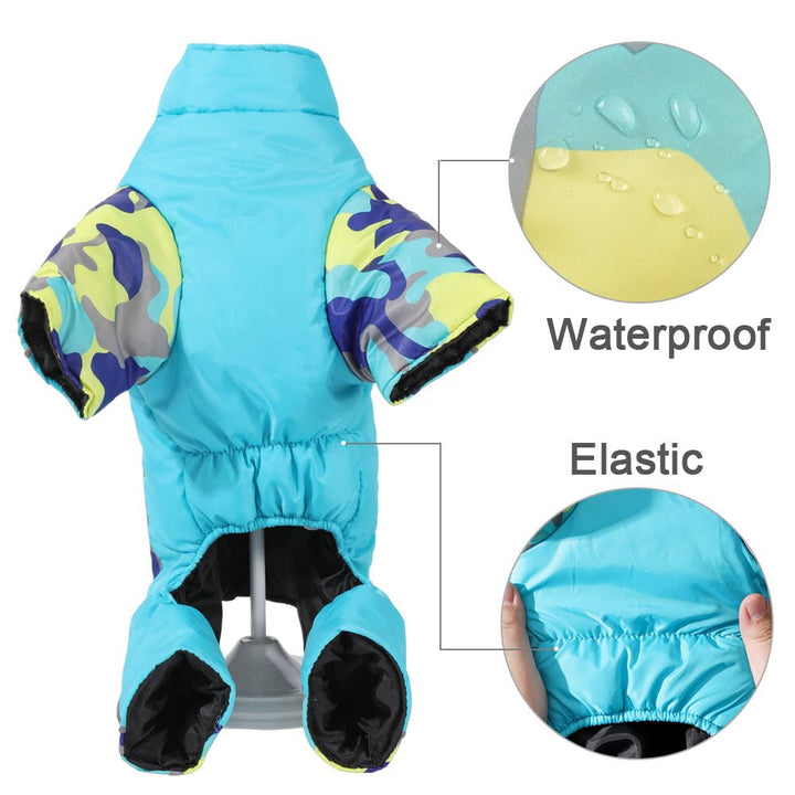 Stylish reflective dog winter jacket, warm & waterproof, ensures pet safety during outdoor play.