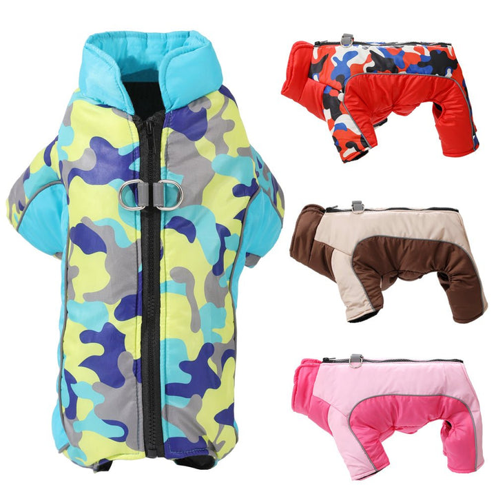 Reflective dog vest, an essential waterproof winter jacket for safe and warm cold weather walks.