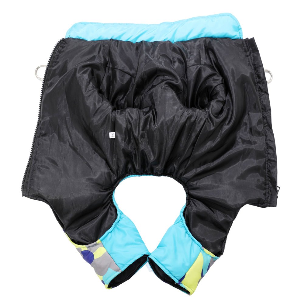 Waterproof winter dog jacket with reflective details, providing warmth & protection for active pets.