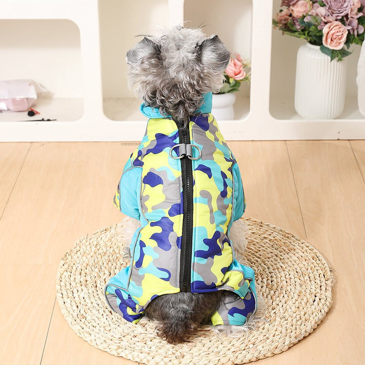 Reflective dog winter jacket, waterproof pet coat for cold weather walks & outdoor safety.