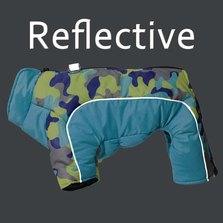 Warm pet coat, waterproof & reflective, perfect dog safety gear for chilly winter outings.