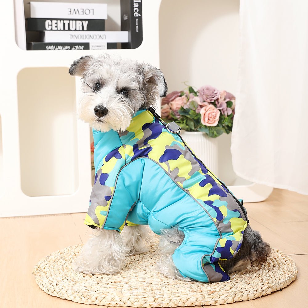 Reflective dog vest, a warm & waterproof winter jacket for pet safety & visibility outdoors.