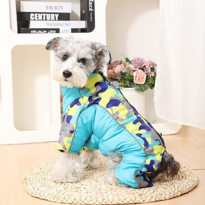 Reflective dog vest, a warm & waterproof winter jacket for pet safety & visibility outdoors.