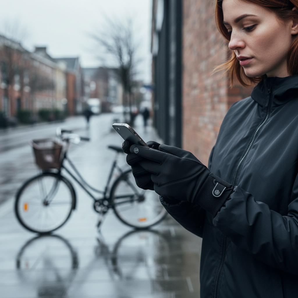 Unisex fleece-lined touchscreen gloves, offering warmth and wind protection for cold weather sports.