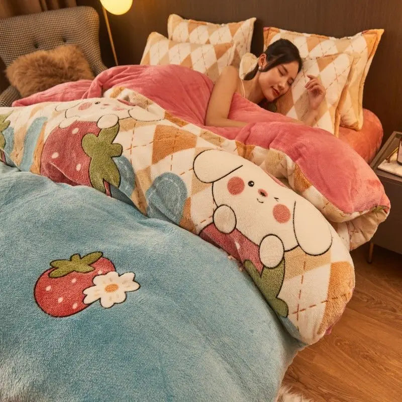 Unisex warm flannel duvet cover, plush velvet fleece for cozy winter bedding comfort. Enhance bedroom decor.