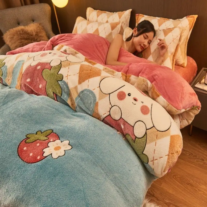Unisex warm flannel duvet cover, plush velvet fleece for cozy winter bedding comfort. Enhance bedroom decor.