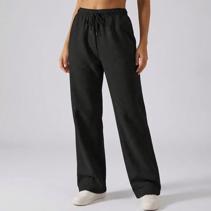 Black 'Harper' women's wide leg fleece jogging trousers, essential warm pants for winter fashion.