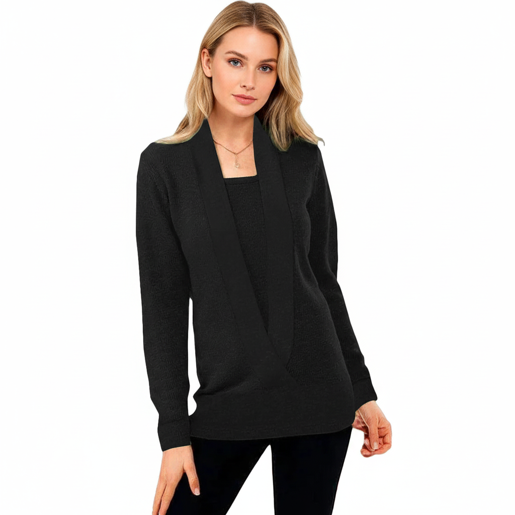 Full view of women's Lotta knit sweater, comfortable and warm winter clothing