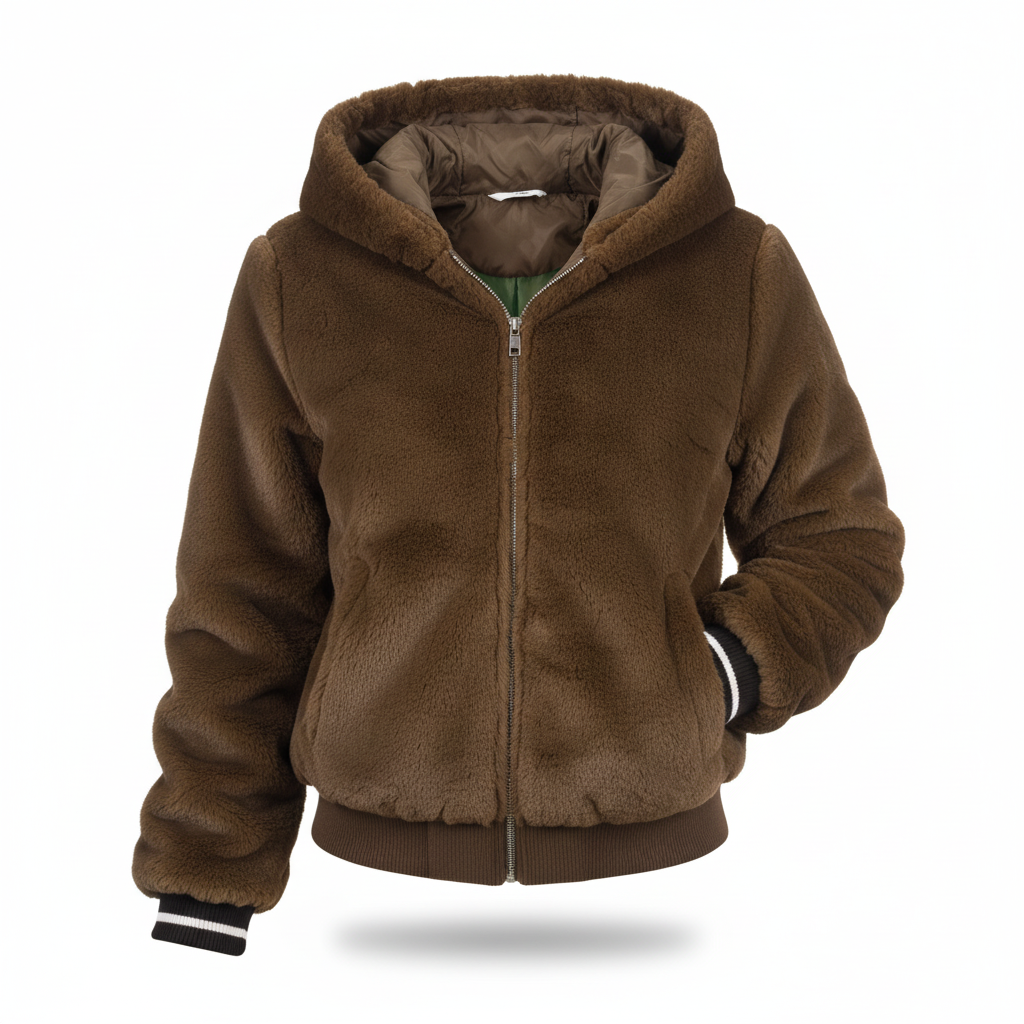 Warm Christina women's gilet, hooded plush vest, elegant faux fur outerwear.