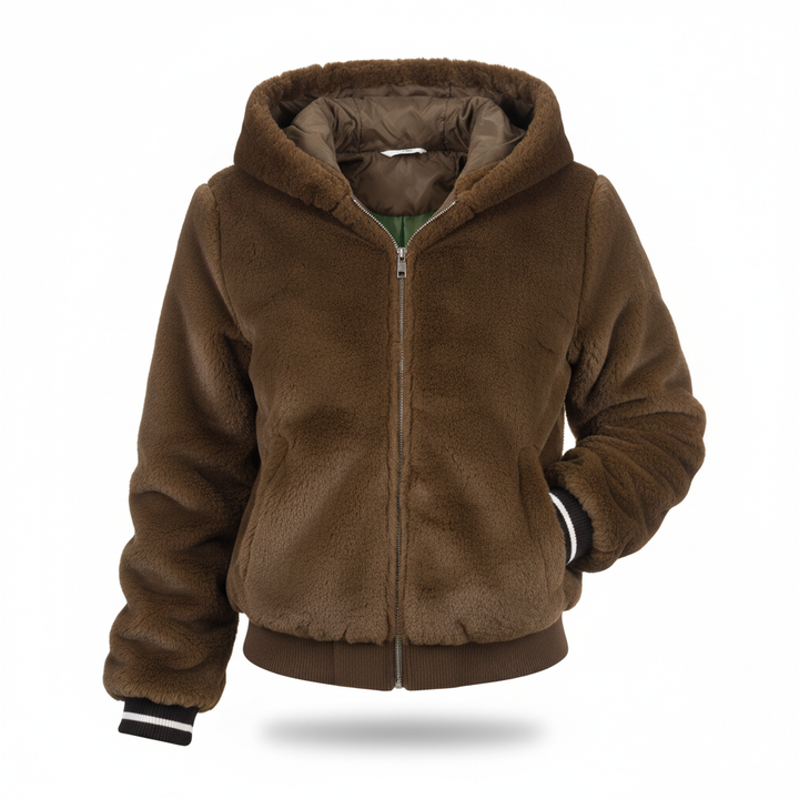 Warm Christina women's gilet, hooded plush vest, elegant faux fur outerwear.